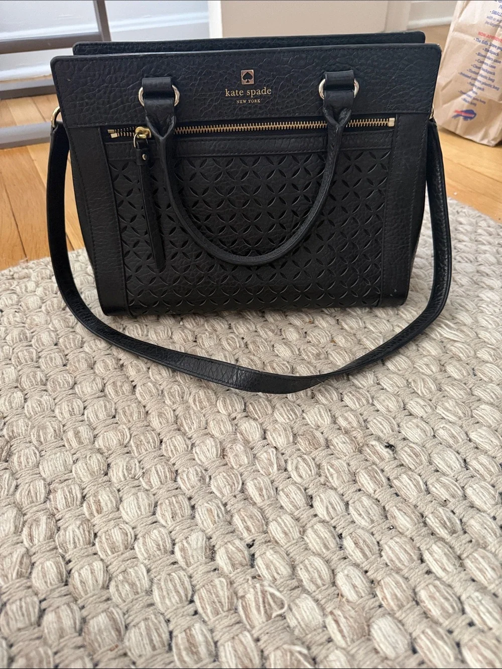 kate spade Black Embossed Leather Satchel with Gold Hardware